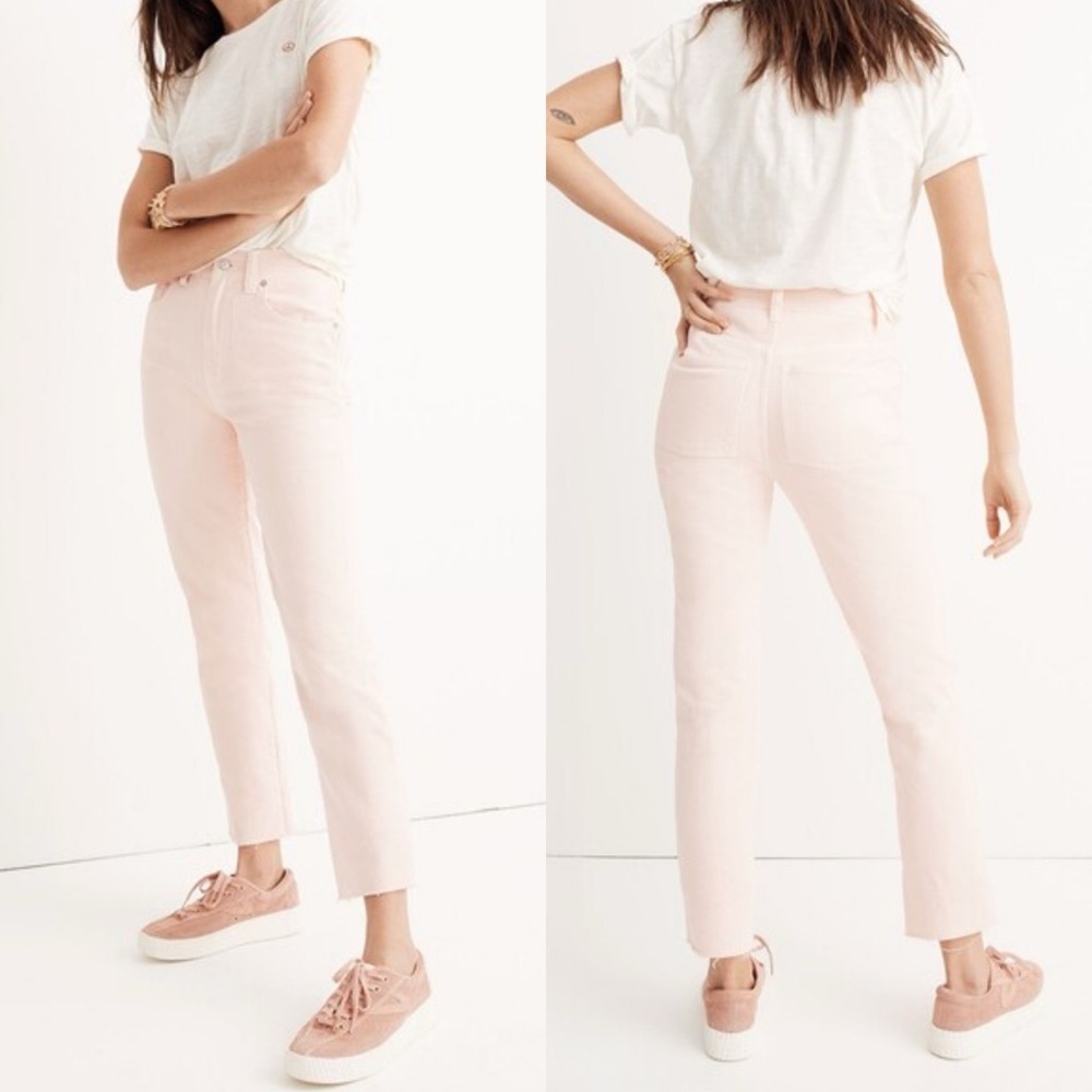 Madewell Garment-Dyed Straight-Leg Jeans in Faded Coral